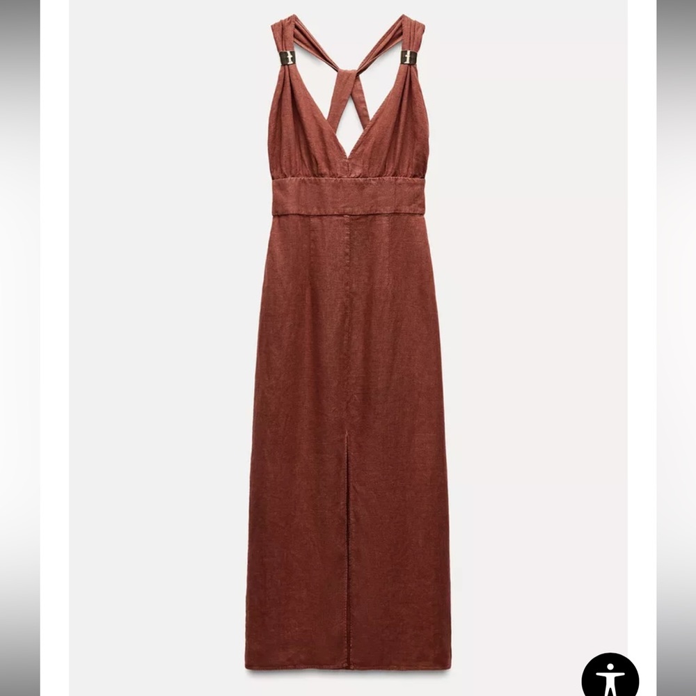 100% LINEN MIDI DRESS - Picture 5 of 12